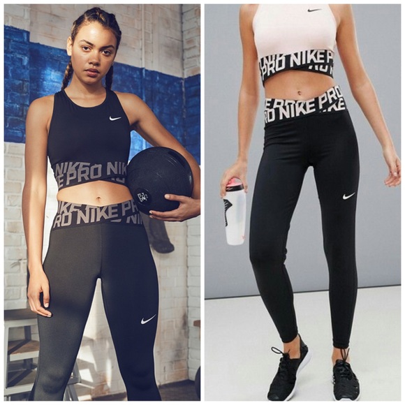 NIKE PRO Crossover Leggings Logo Waistband Pink